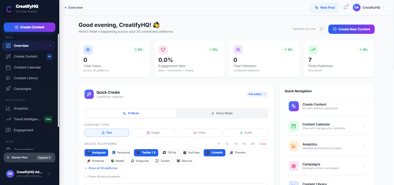 CreatifyHQ — AI Content Creator Dashboard